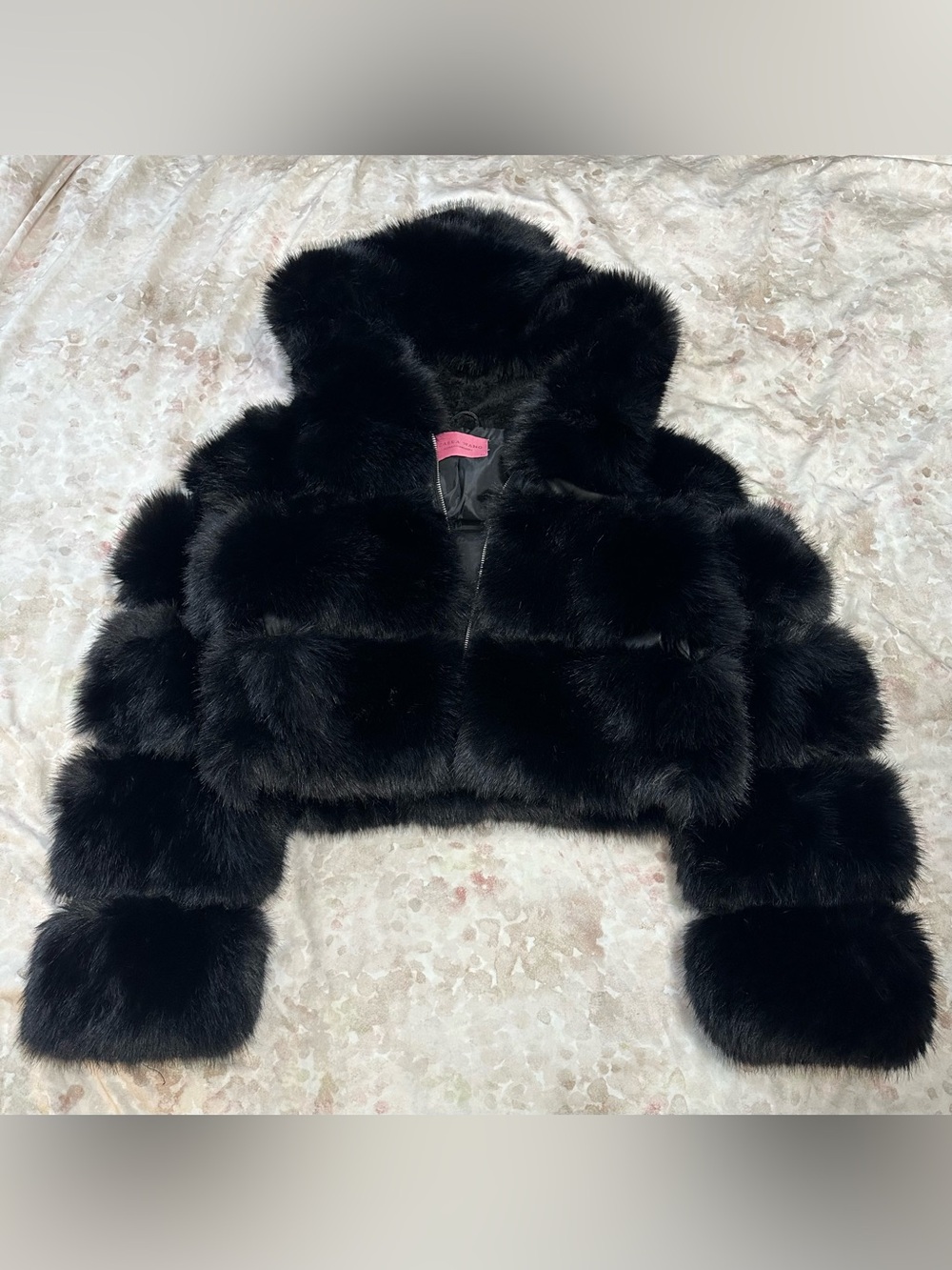 Dolls Kill Black Faux Fur Hooded Cropped Jacket
